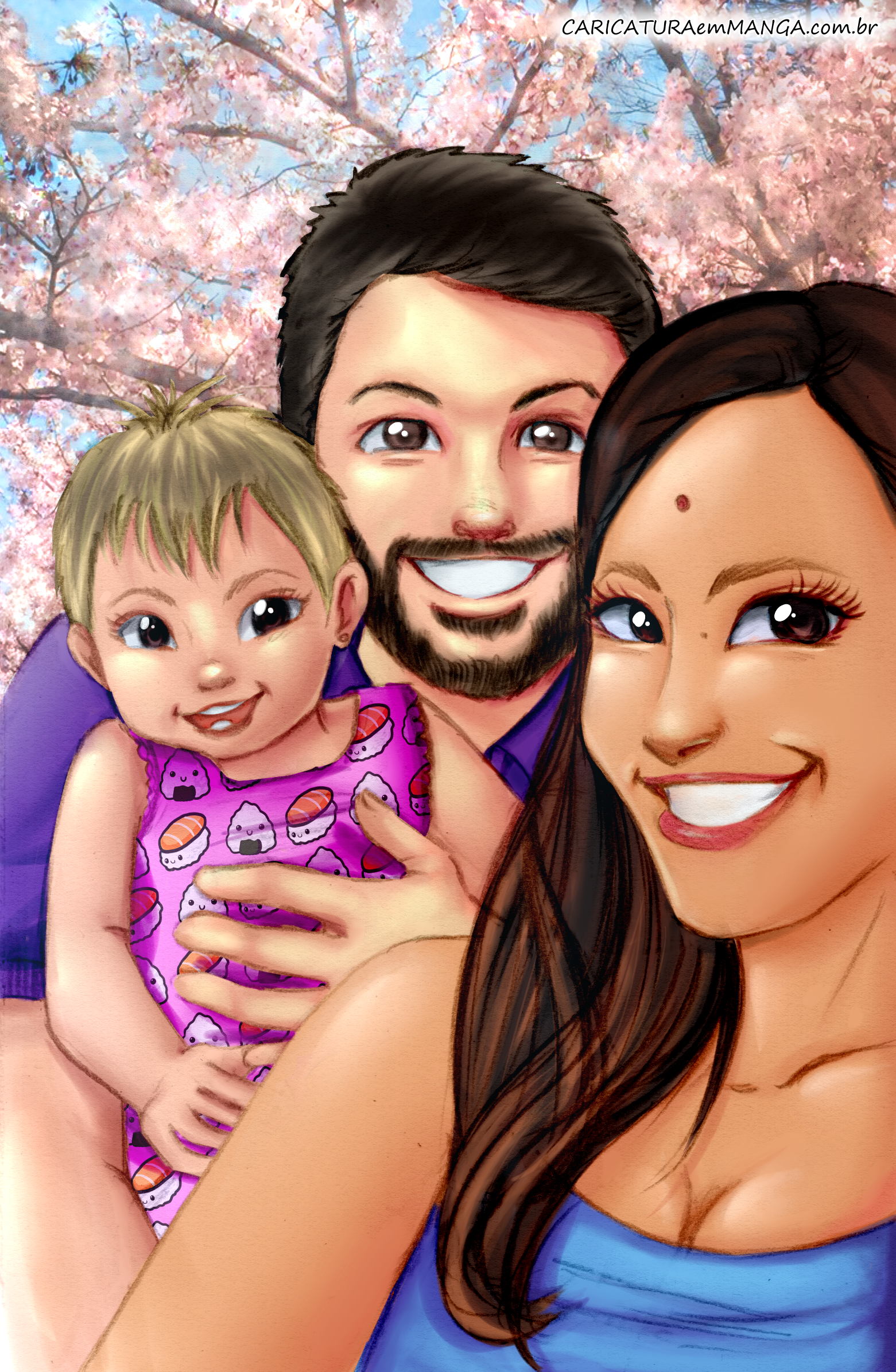 Caricatura em mangá de casamento